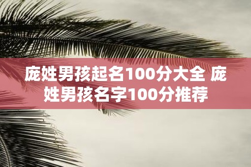 庞姓男孩起名100分大全 庞姓男孩名字100分推荐