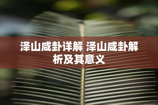 泽山咸卦详解 泽山咸卦解析及其意义
