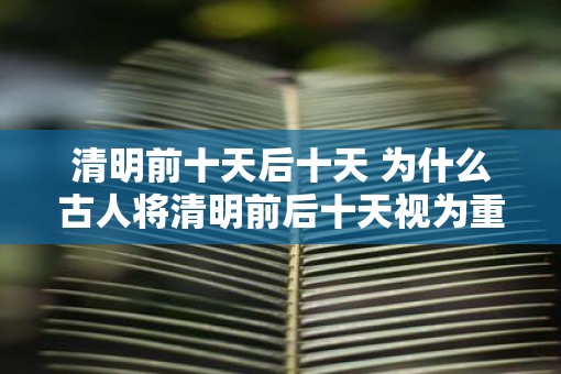 清明前十天后十天 为什么古人将清明前后十天视为重要时期