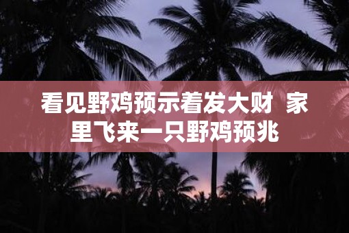 看见野鸡预示着发大财  家里飞来一只野鸡预兆