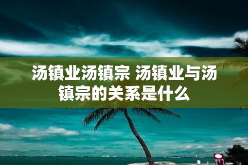 汤镇业汤镇宗 汤镇业与汤镇宗的关系是什么