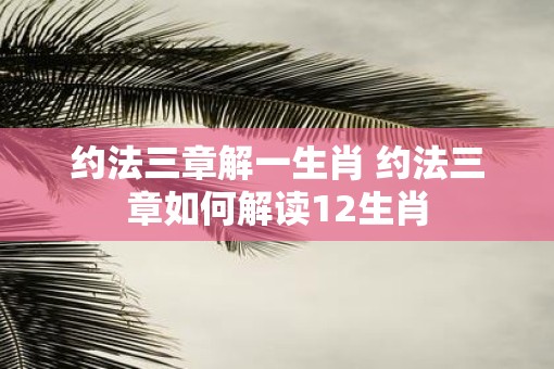 约法三章解一生肖 约法三章如何解读12生肖