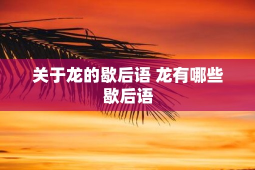 关于龙的歇后语 龙有哪些歇后语