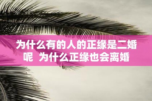 为什么有的人的正缘是二婚呢  为什么正缘也会离婚