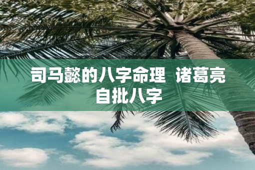 司马懿的八字命理  诸葛亮自批八字