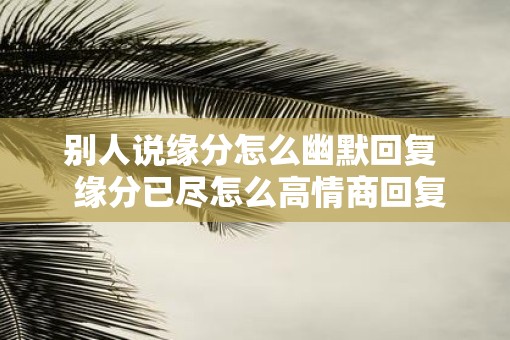 别人说缘分怎么幽默回复  缘分已尽怎么高情商回复