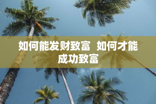 如何能发财致富  如何才能成功致富