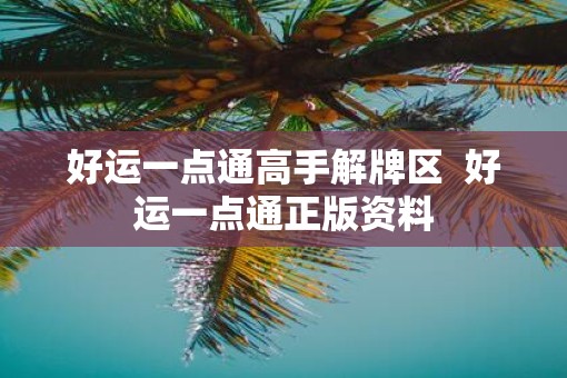 好运一点通高手解牌区  好运一点通正版资料