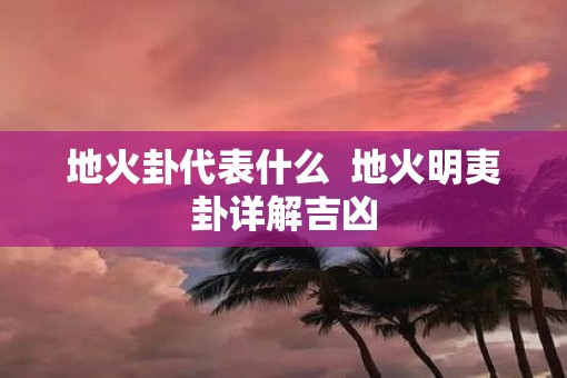 地火卦代表什么  地火明夷卦详解吉凶
