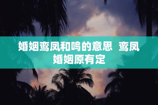 婚姻鸾凤和鸣的意思  鸾凤婚姻原有定