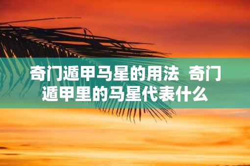 奇门遁甲马星的用法  奇门遁甲里的马星代表什么