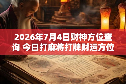 2026年7月4日财神方位查询 今日打麻将打牌财运方位 2026年7月4日财神方位查询 今日打麻将打牌财运方位