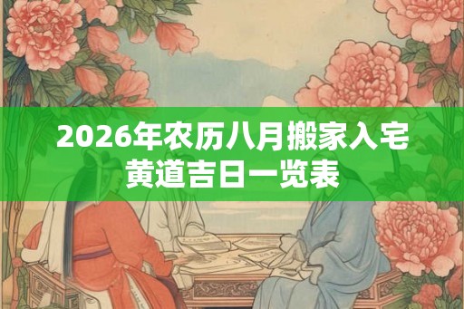 2026年农历八月搬家入宅黄道吉日一览表