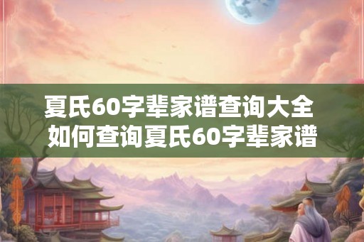 夏氏60字辈家谱查询大全 如何查询夏氏60字辈家谱 夏氏60字辈家谱查询大全 如何查询夏氏60字辈家谱
