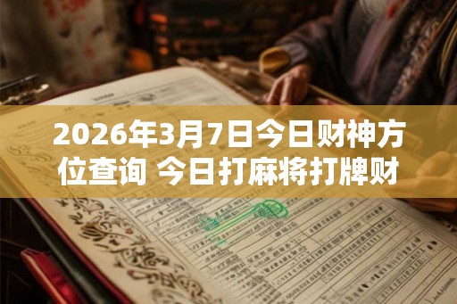 2026年3月7日今日财神方位查询 今日打麻将打牌财运方位