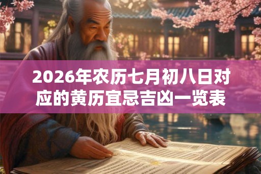 2026年农历七月初八日对应的黄历宜忌吉凶一览表 2026年农历七月初八日对应的黄历宜忌吉凶一览表