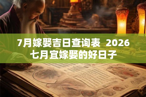 7月嫁娶吉日查询表  2026七月宜嫁娶的好日子