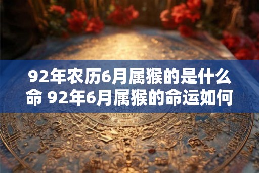 92年农历6月属猴的是什么命 92年6月属猴的命运如何