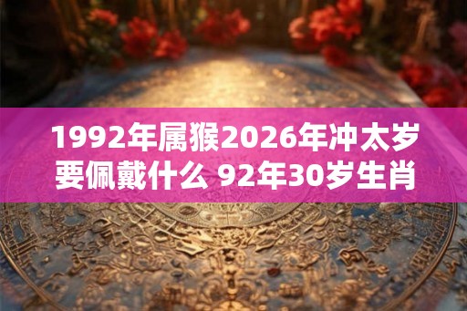 1992年属猴2026年冲太岁要佩戴什么 92年30岁生肖猴犯太岁怎么化解
