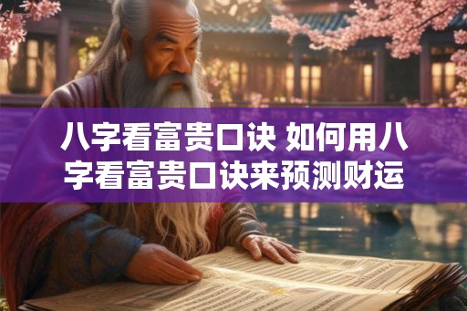 八字看富贵口诀 如何用八字看富贵口诀来预测财运