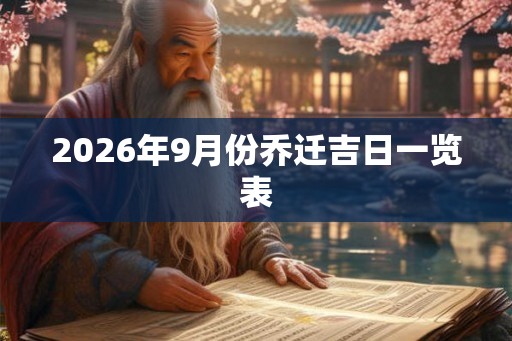 2026年9月份乔迁吉日一览表