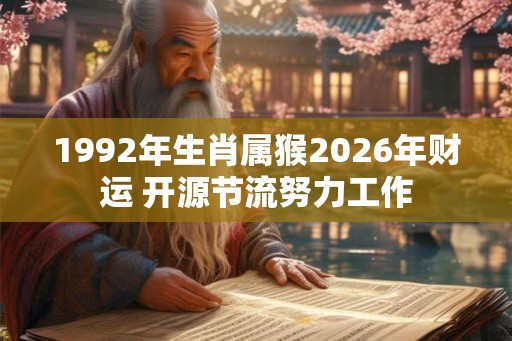 1992年生肖属猴2026年财运 开源节流努力工作