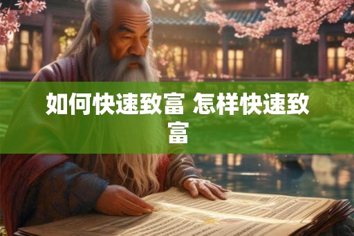 如何快速致富 怎样快速致富 如何快速致富 怎样快速致富
