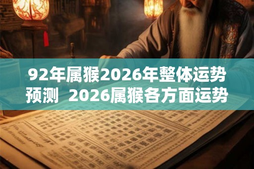 92年属猴2026年整体运势预测  2026属猴各方面运势