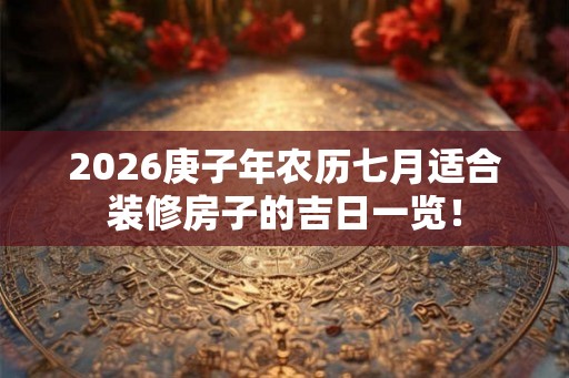 2026庚子年农历七月适合装修房子的吉日一览！