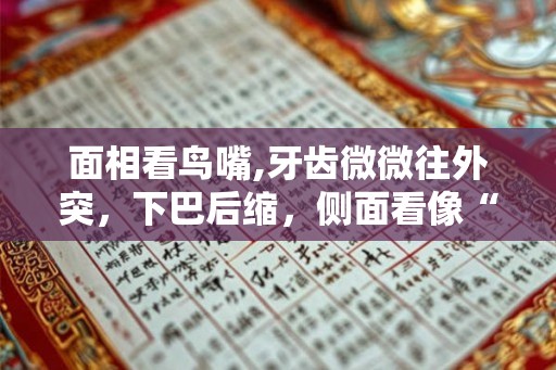 面相看鸟嘴,牙齿微微往外突，下巴后缩，侧面看像“鸟嘴”