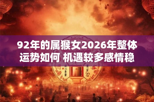 92年的属猴女2026年整体运势如何 机遇较多感情稳定