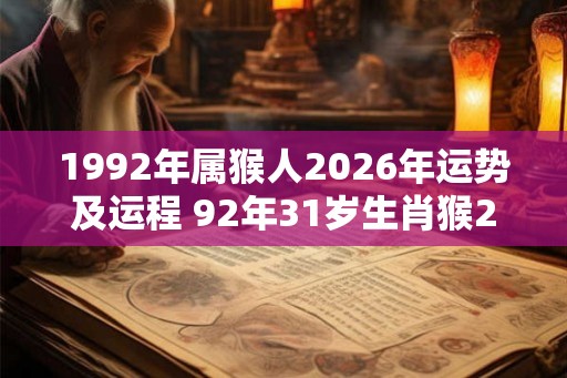 1992年属猴人2026年运势及运程 92年31岁生肖猴2026年每月运势