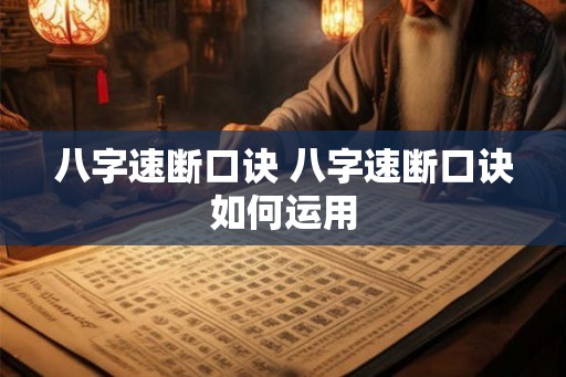 八字速断口诀 八字速断口诀如何运用