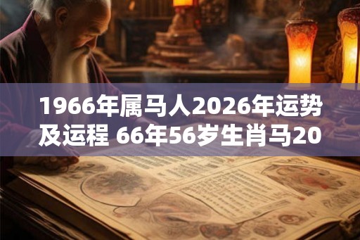1966年属马人2026年运势及运程 66年56岁生肖马2026年每月运势