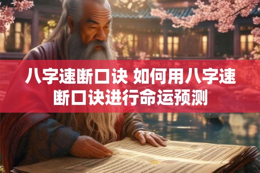 八字速断口诀 如何用八字速断口诀进行命运预测