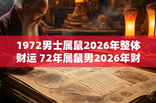 1972男士属鼠2026年整体财运 72年属鼠男2026年财运如何