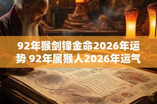 92年猴剑锋金命2026年运势 92年属猴人2026年运气好不好