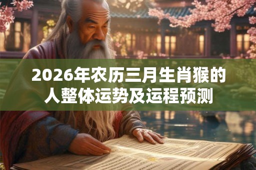 2026年农历三月生肖猴的人整体运势及运程预测