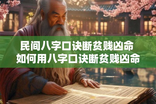 民间八字口诀断贫贱凶命 如何用八字口诀断贫贱凶命