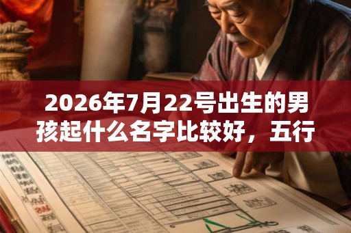 2026年7月22号出生的男孩起什么名字比较好，五行属什么