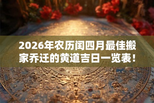2026年农历闰四月最佳搬家乔迁的黄道吉日一览表！