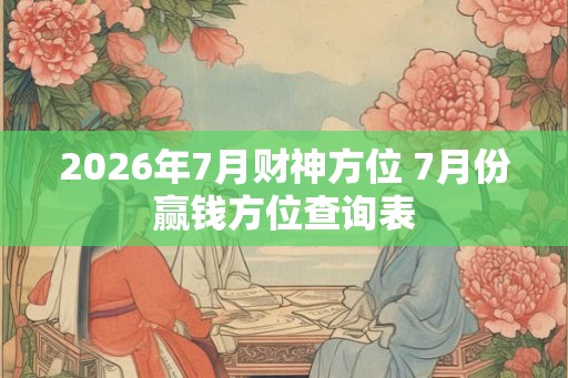 2026年7月财神方位 7月份赢钱方位查询表