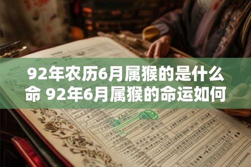 92年农历6月属猴的是什么命 92年6月属猴的命运如何