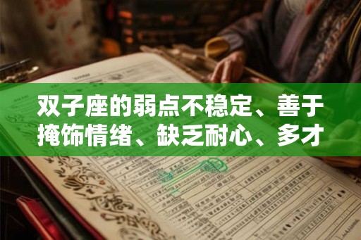 双子座的弱点不稳定、善于掩饰情绪、缺乏耐心、多才多艺和抗挫能力差