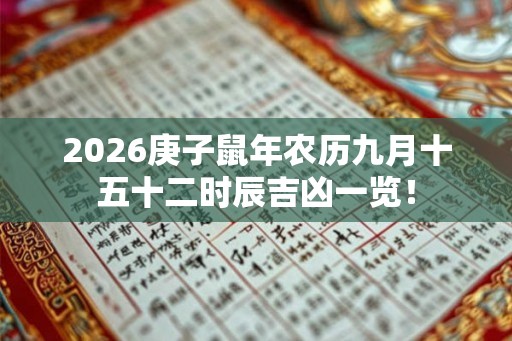 2026庚子鼠年农历九月十五十二时辰吉凶一览！