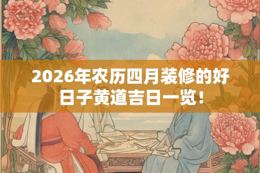 2026年农历四月装修的好日子黄道吉日一览！