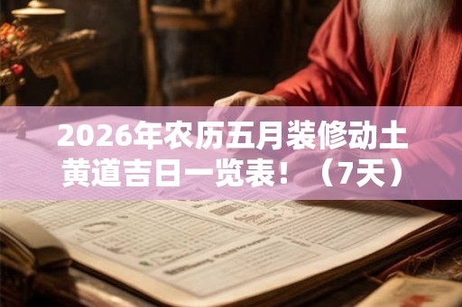 2026年农历五月装修动土黄道吉日一览表！（7天）