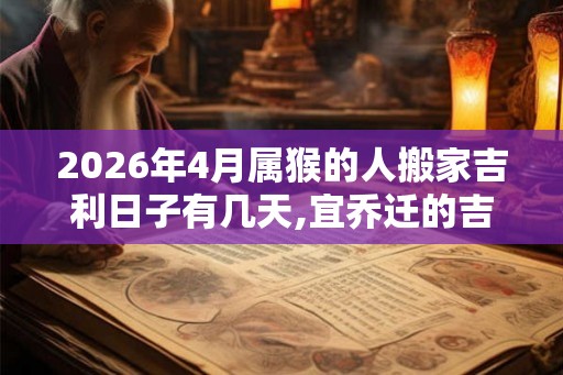 2026年4月属猴的人搬家吉利日子有几天,宜乔迁的吉日吉时