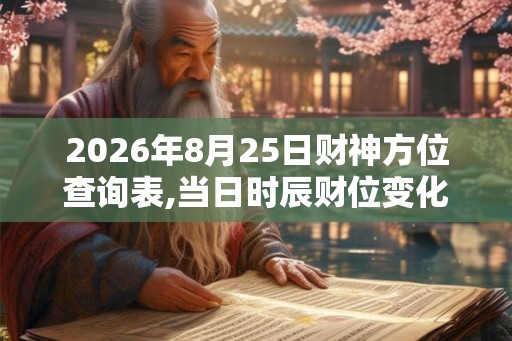 2026年8月25日财神方位查询表,当日时辰财位变化表 2026年8月25日财神方位查询表,当日时辰财位变化表