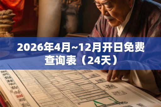 2026年4月~12月开日免费查询表（24天）